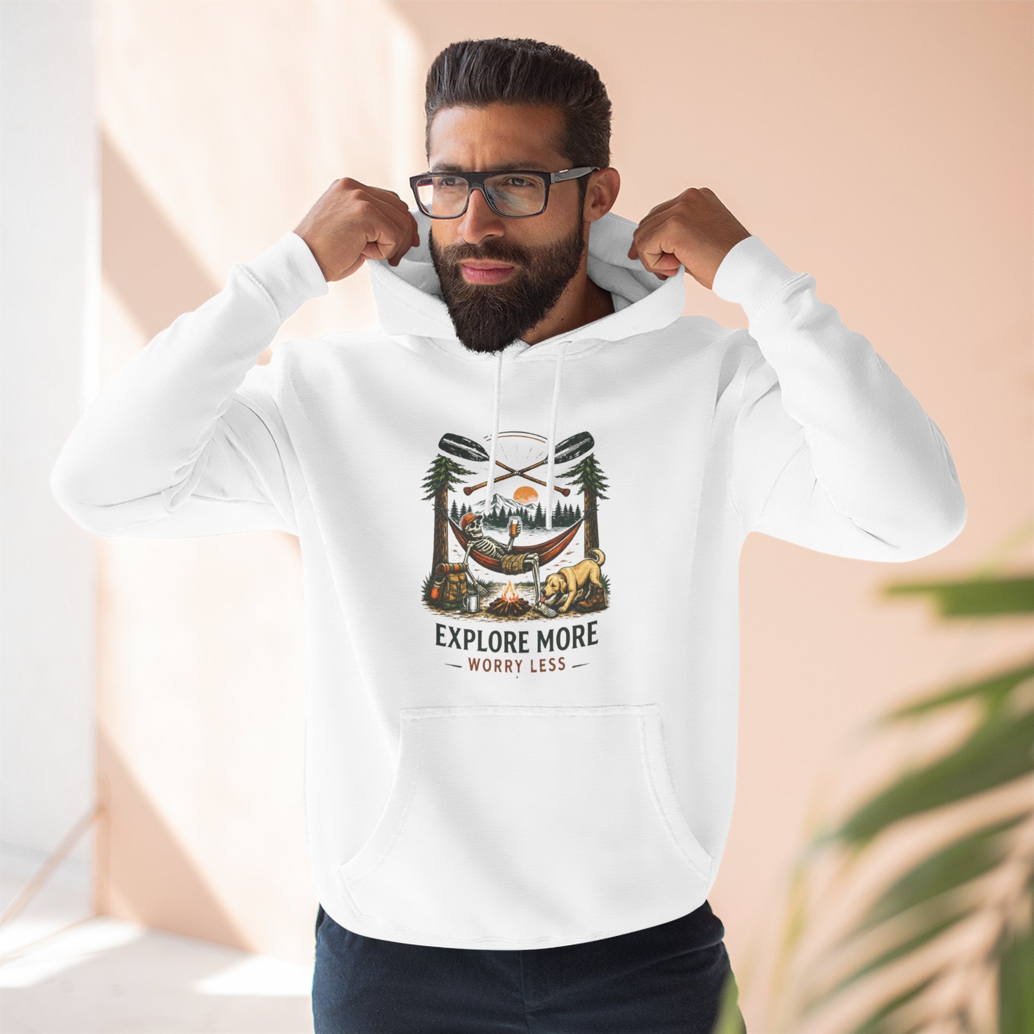 Explore More Hoodie | Adventure Camping Graphic Pullover "Explore More, Worry Less"