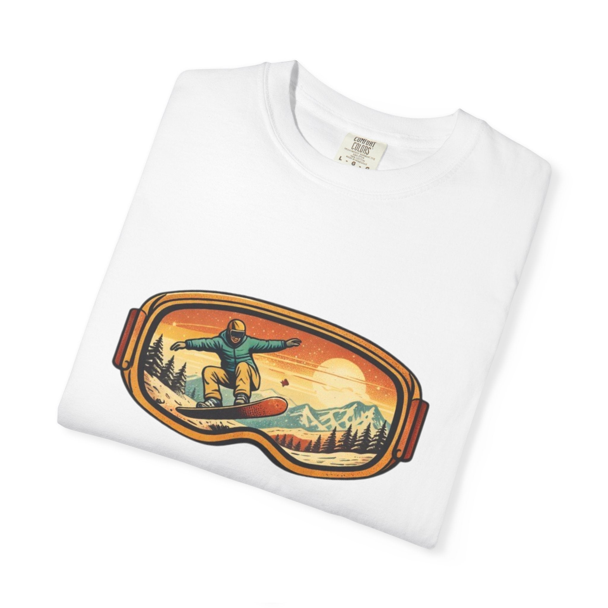 Snowboard Goggles Graphic T-Shirt | Retro Mountain Snowboarding Tee