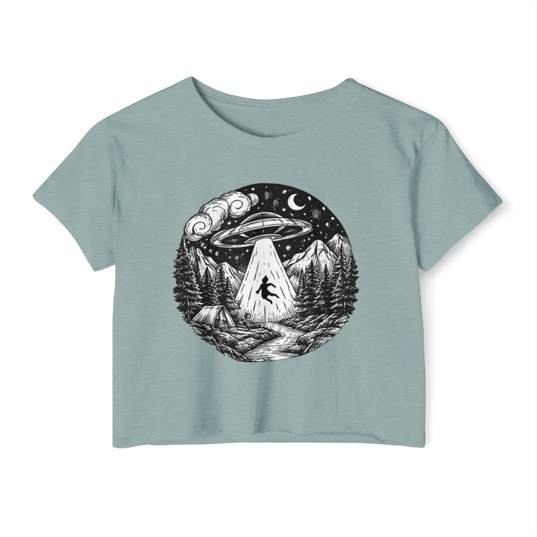 Crop Top | UFO Abduction Night Sky Graphic Women's Festival Crop