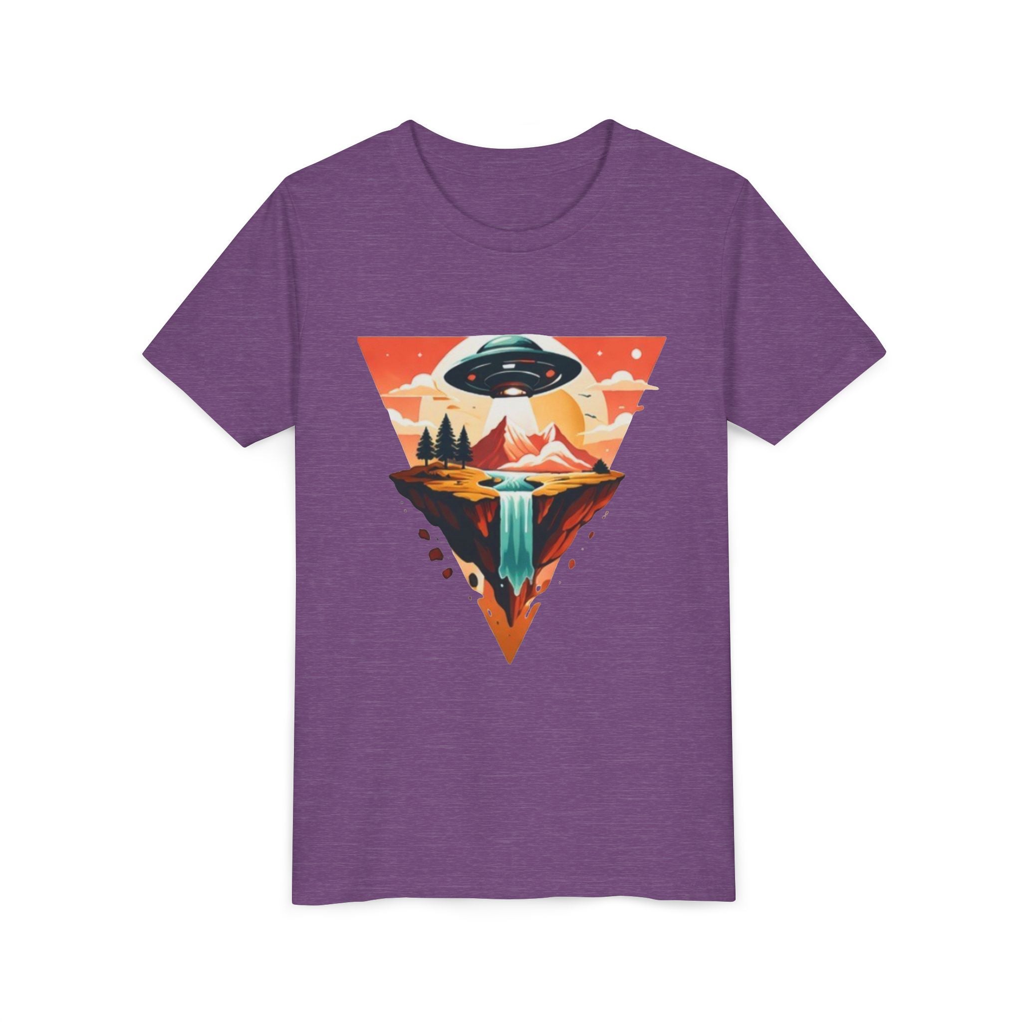 Youth Tee | UFO Mountain Landscape Graphic Tee | Alien Abduction Adventure