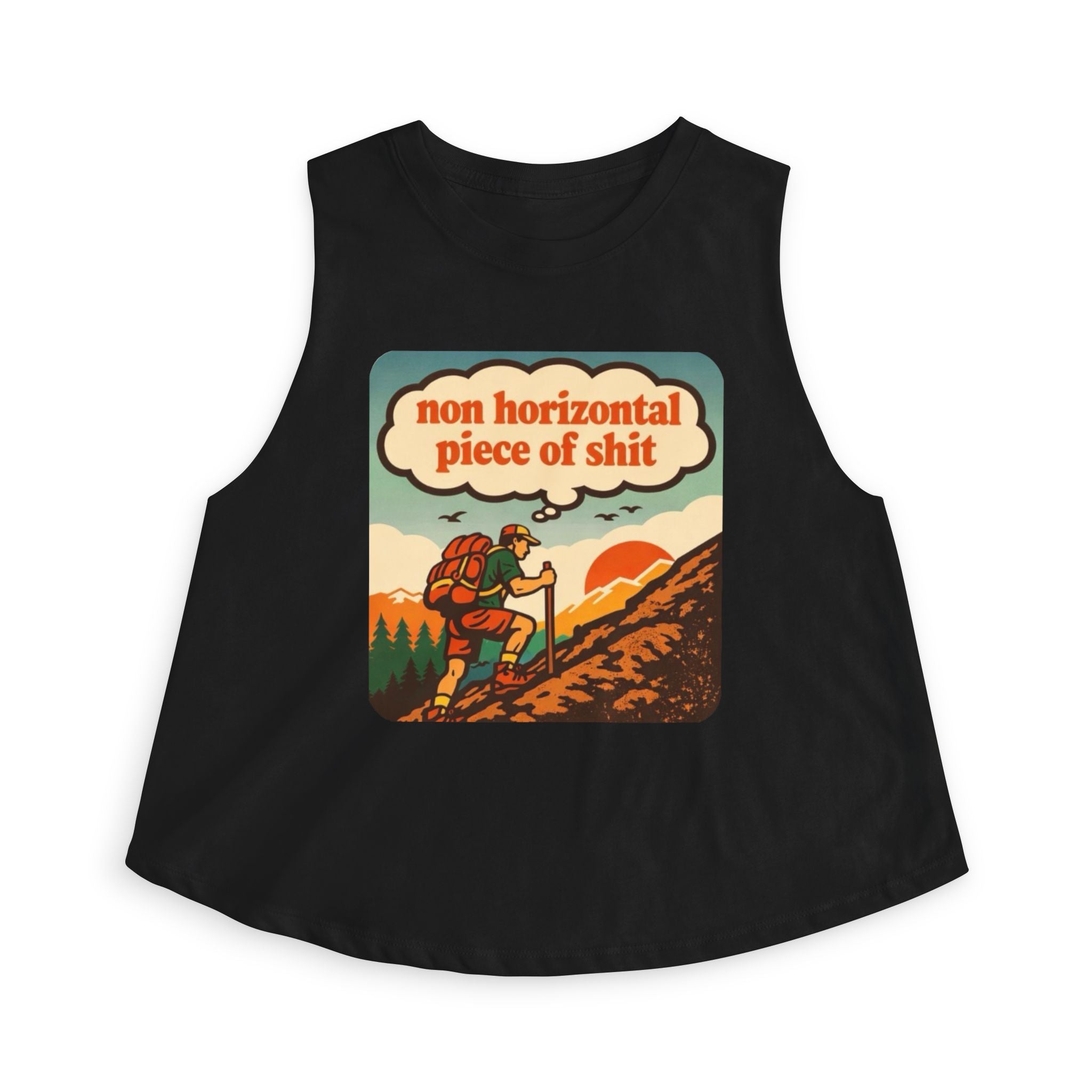 Hiking Graphic Crop Top | "non horizontal piece of shit" Retro Adventure Tank