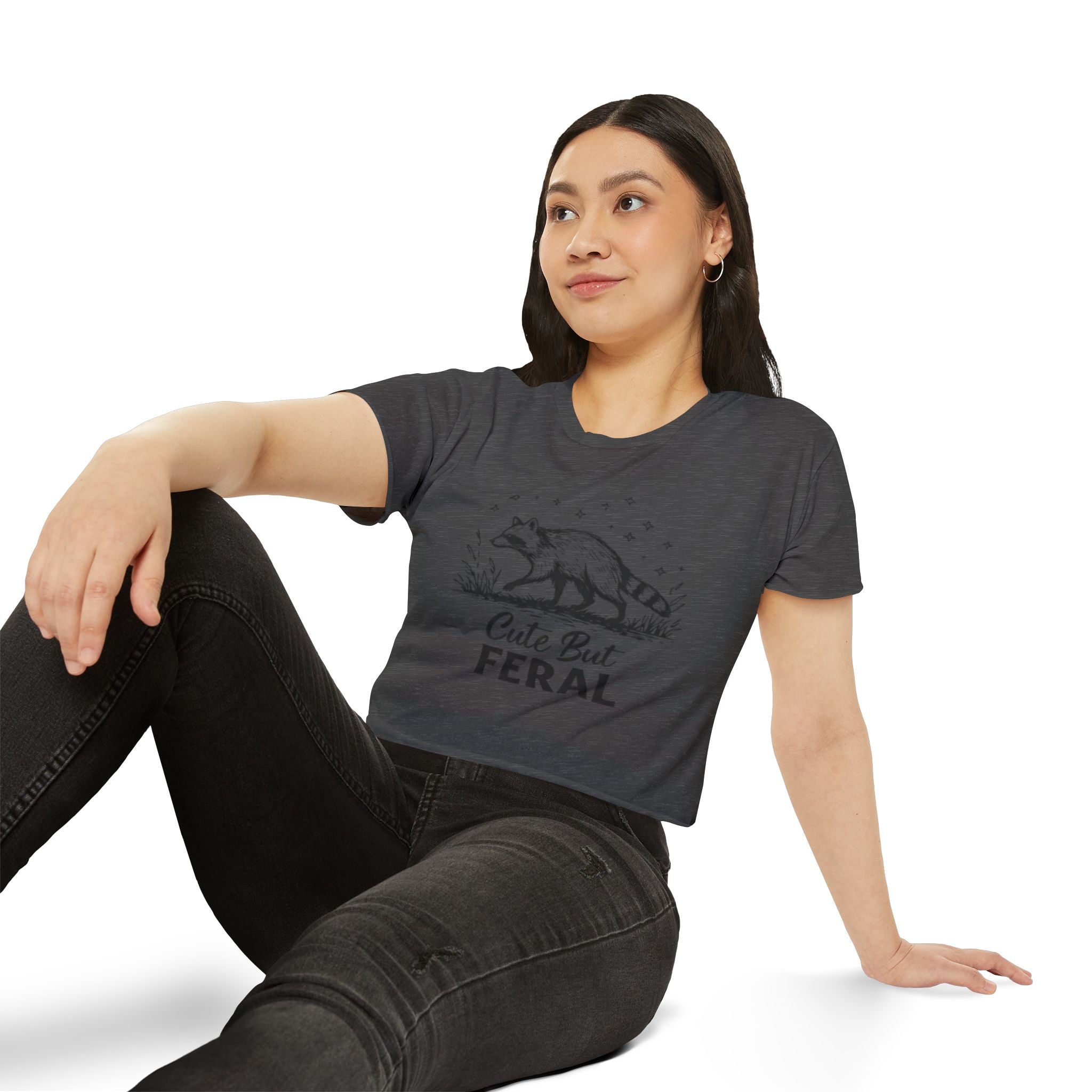 Cute But Feral Raccoon Crop Top | Womens Festival Graphic Tee