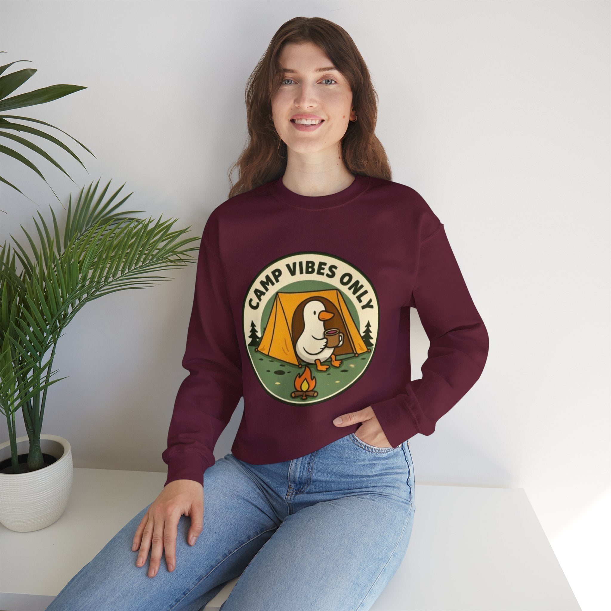 Camp Vibes Crewneck Sweatshirt | Cozy Camping Duck Graphic