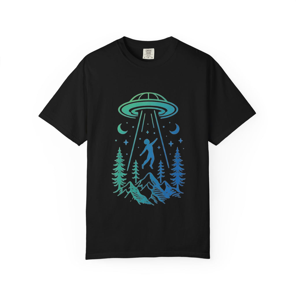 Alien Abduction Mountain T-Shirt | UFO Forest Graphic Tee