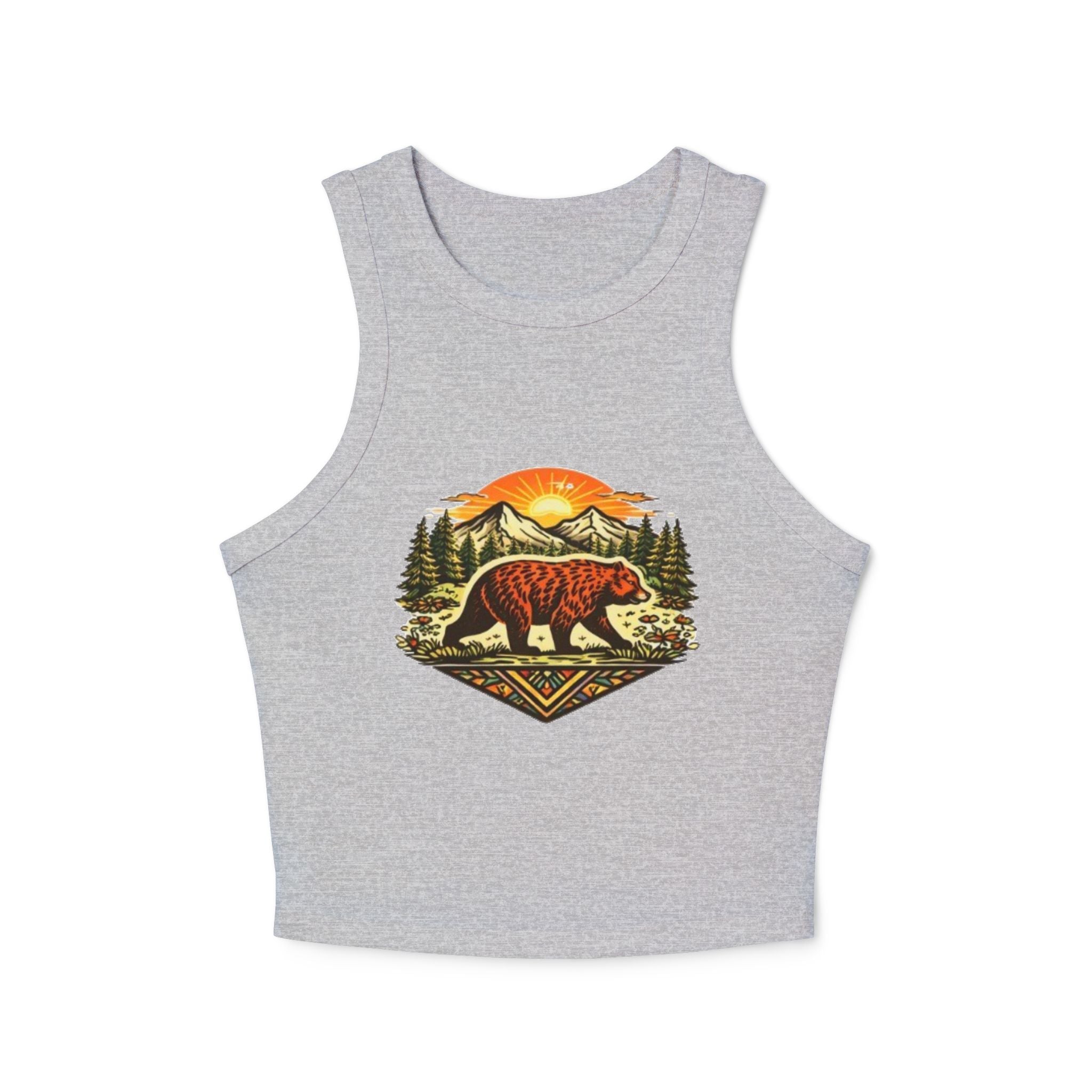 Bear Sunrise Racer Tank Top | Womens Graphic Nature Crop Tank