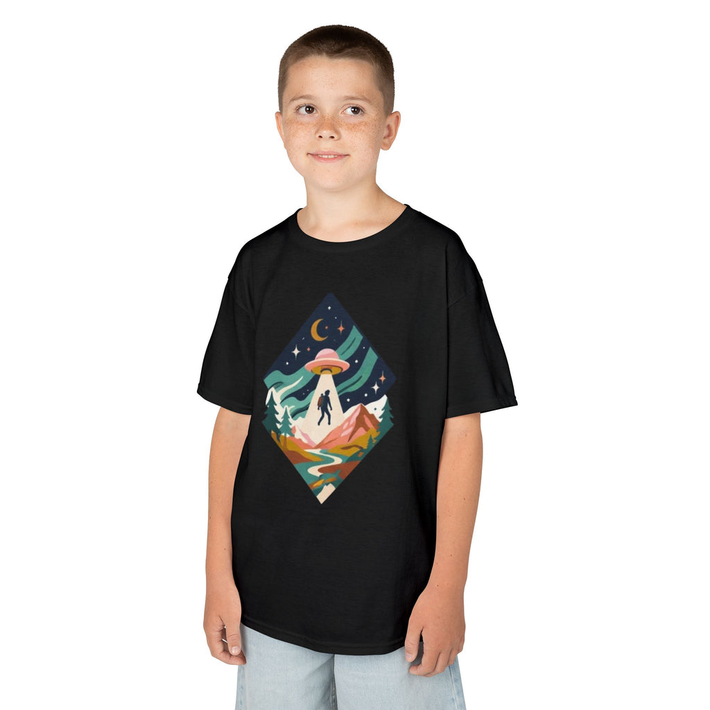 Kids Tee | Colorful UFO Abduction Mountain Scene