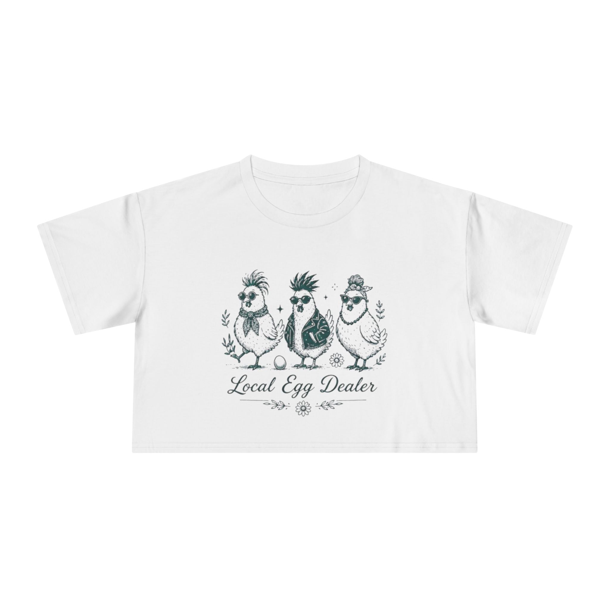 Local Egg Dealer Crop Tee | Cute Chicken Graphic Womens Cropped T‑Shirt