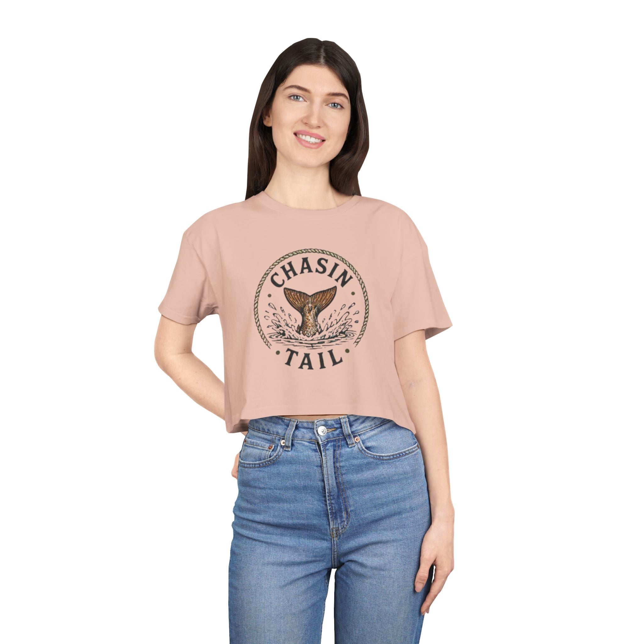 Crop Tee | "Chasin Tail" Fish Tail Graphic Top for Fishing Lovers