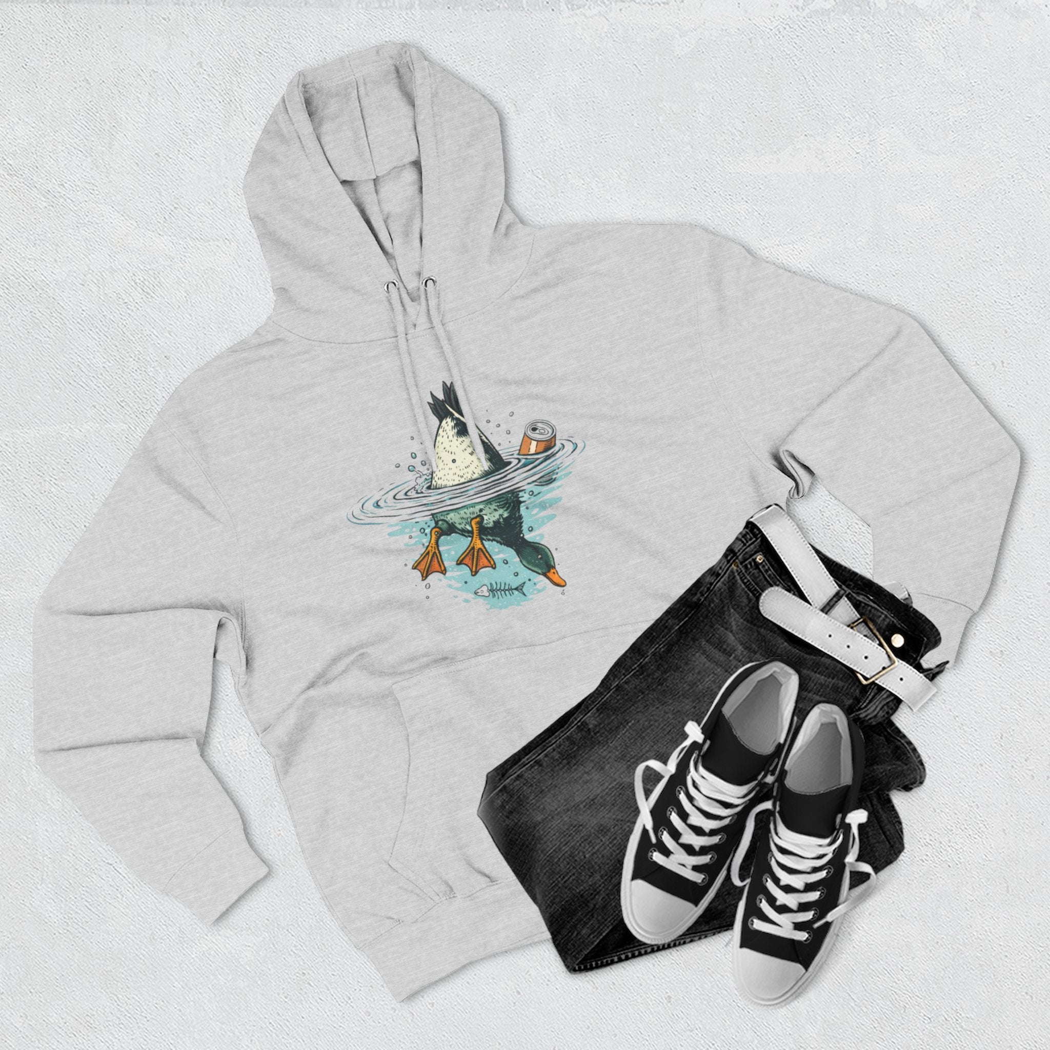 Bottoms Up Duck Fleece Hoodie | Beer Can Graphic Three Panel Pullover