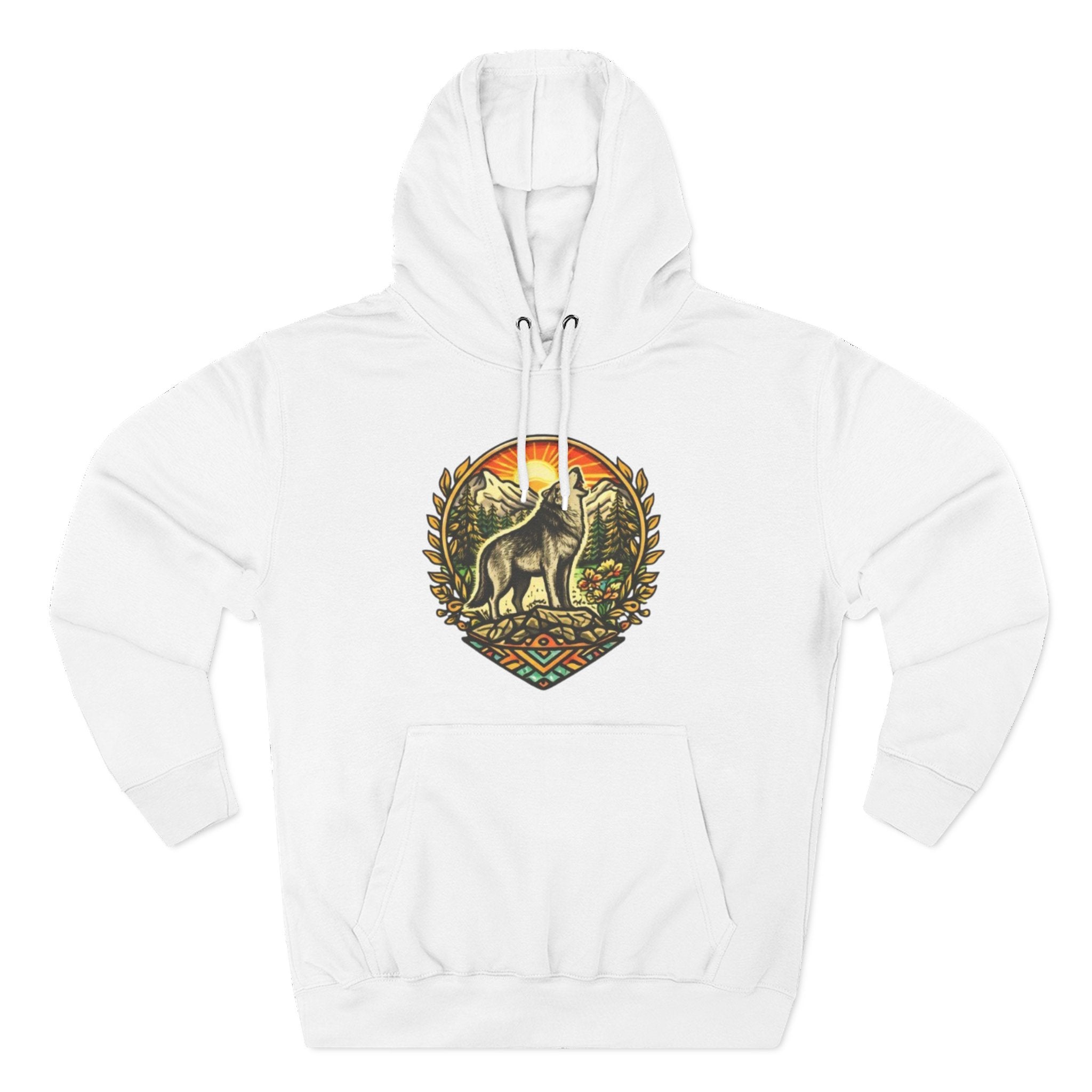 Wolf Sunset Hoodie | Vintage Forest Nature Graphic Fleece Hoodie