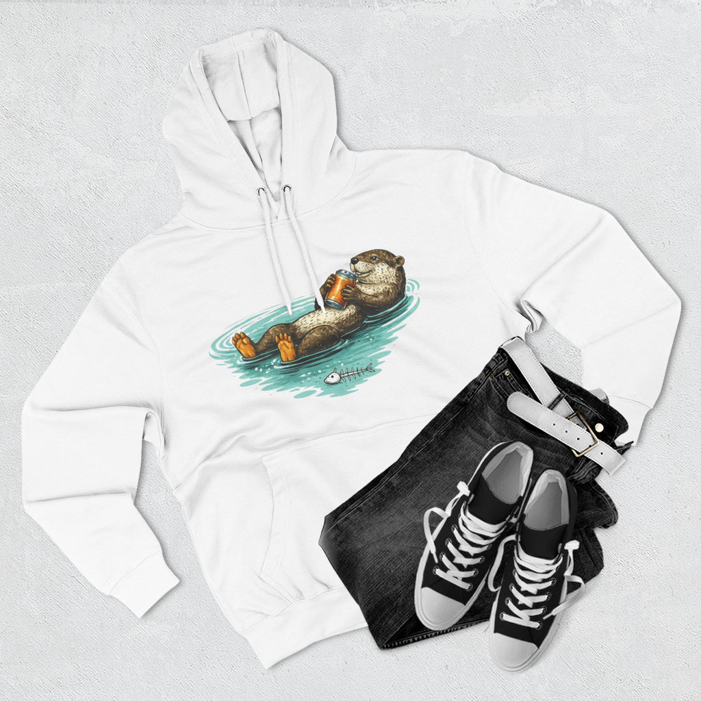 Otter Floating Graphic Hoodie | Relaxing Sea Otter with Beer Pullover