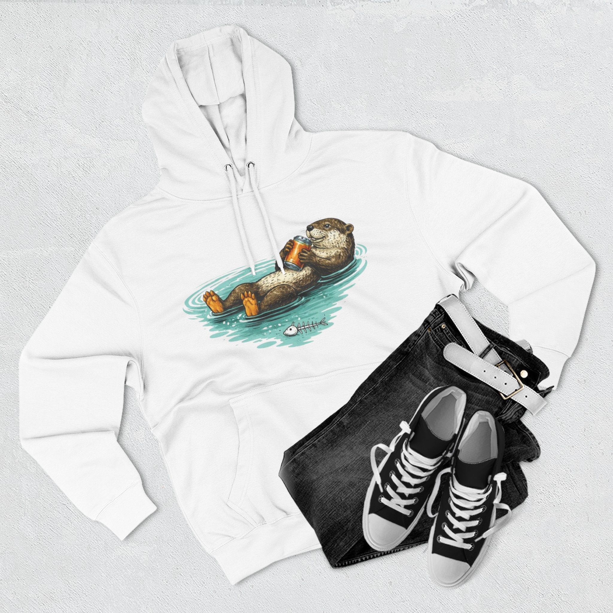Otter Floating Graphic Hoodie | Relaxing Sea Otter with Beer Pullover