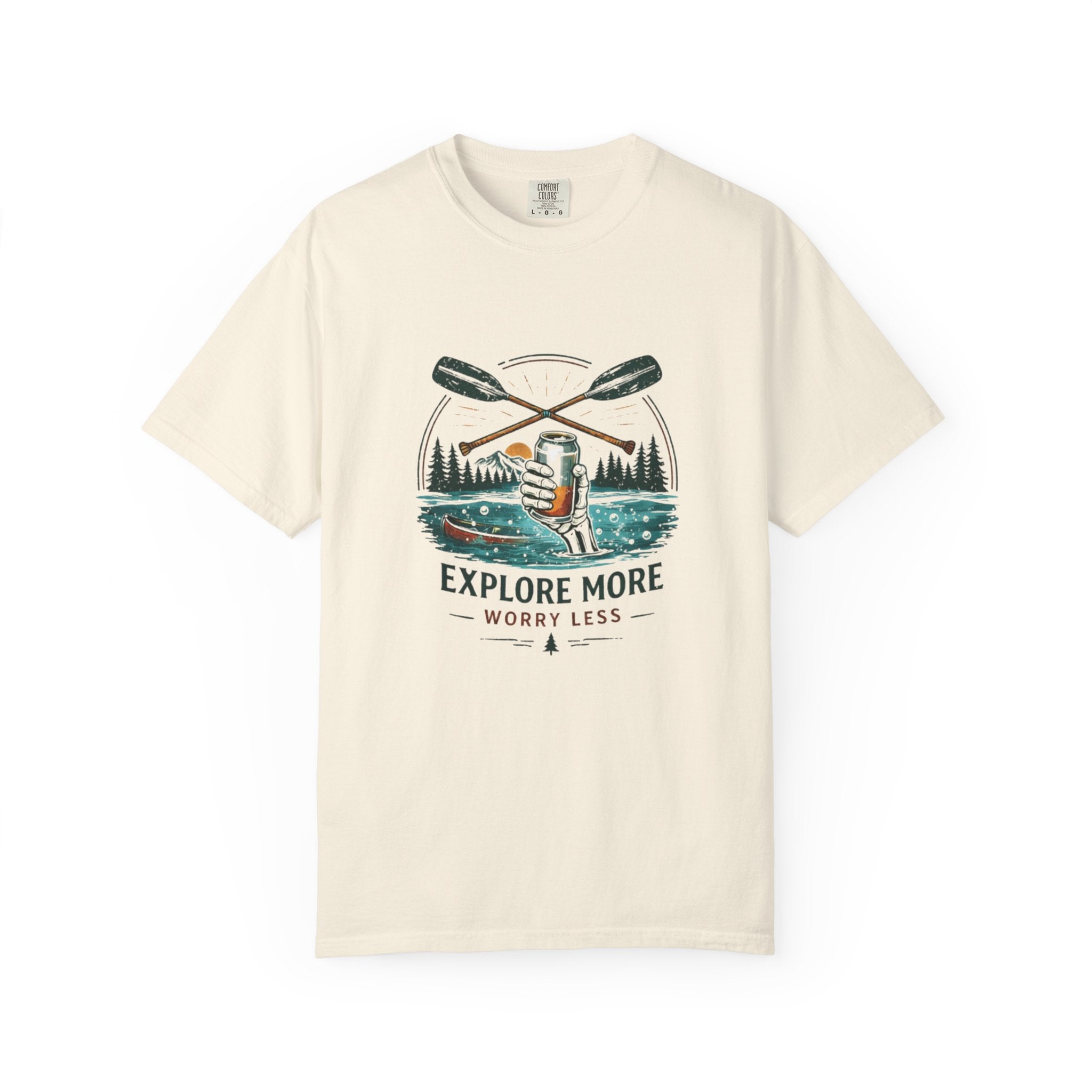 Explore More Worry Less T-Shirt | Outdoor Canoe Camping Adventure Tee