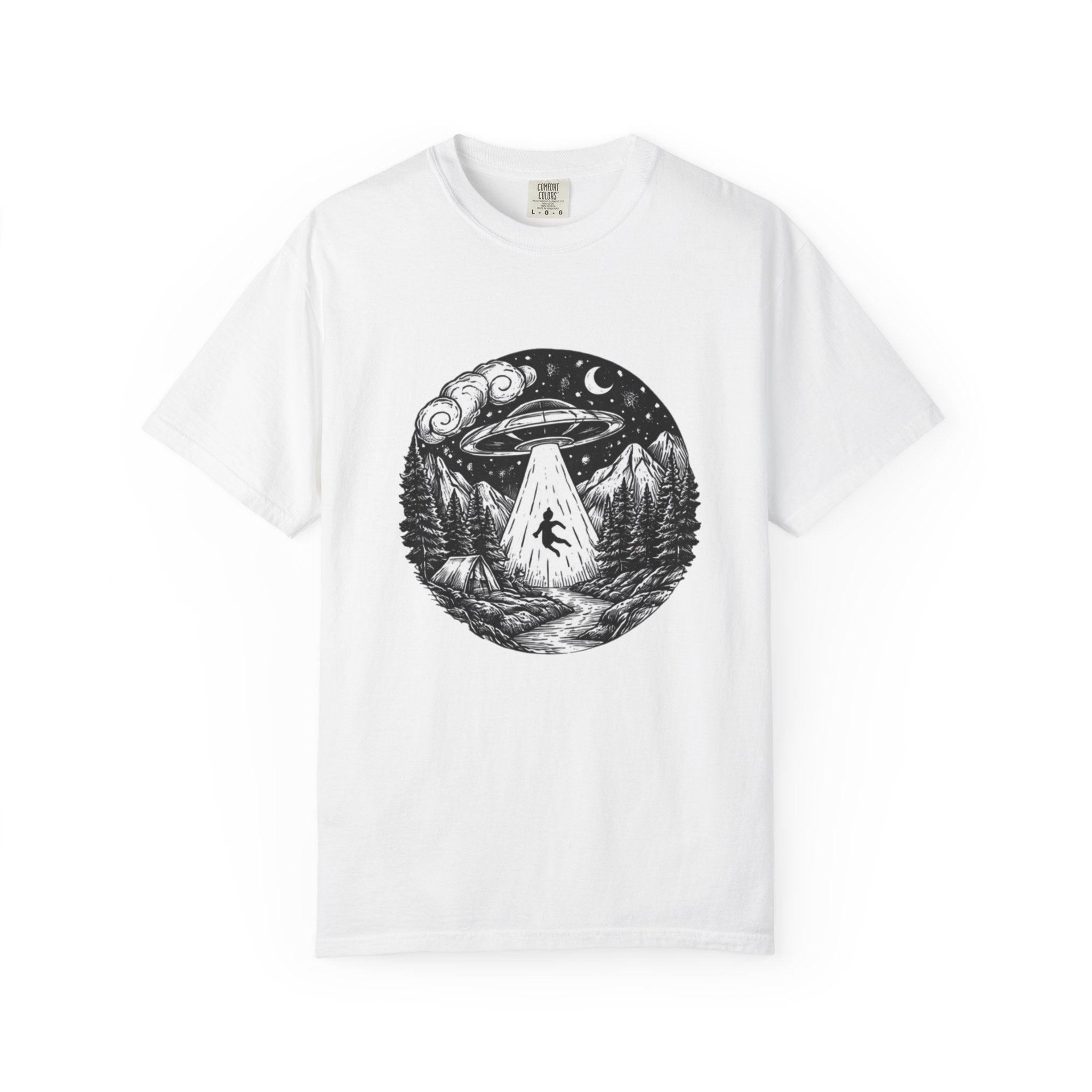 Alien Abduction Forest T-Shirt | Retro UFO Nature Graphic Tee