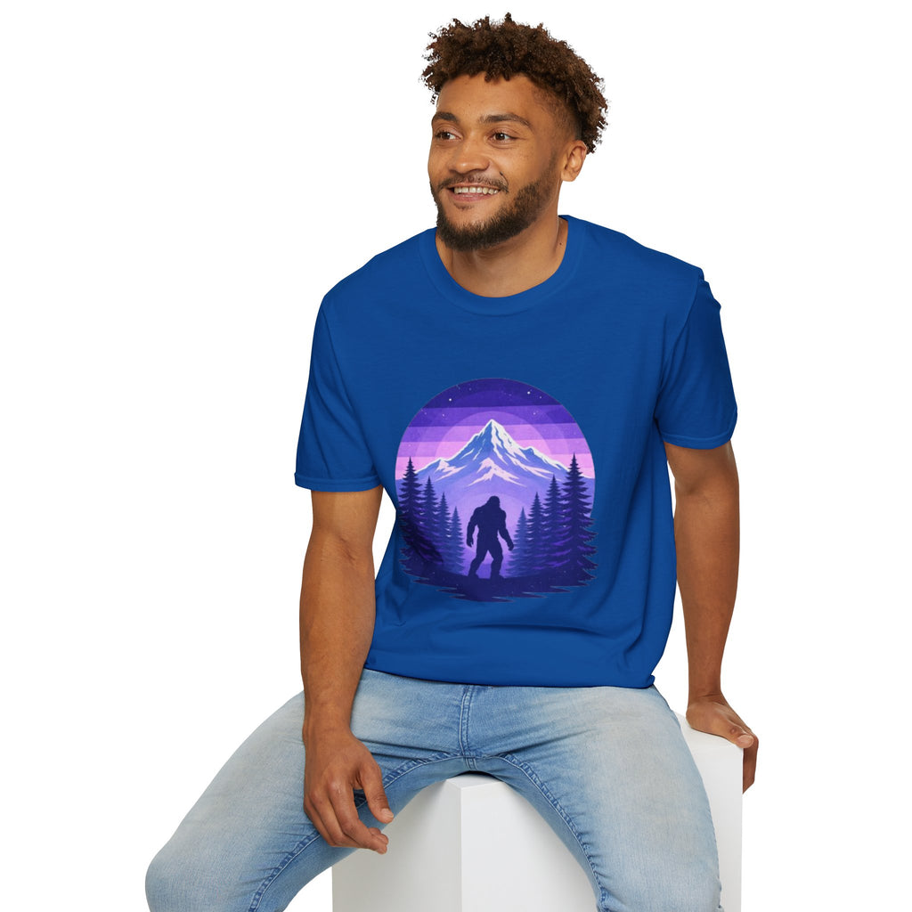 Bigfoot Mountain Sunset T-Shirt | Retro Purple Wilderness Adventure Tee