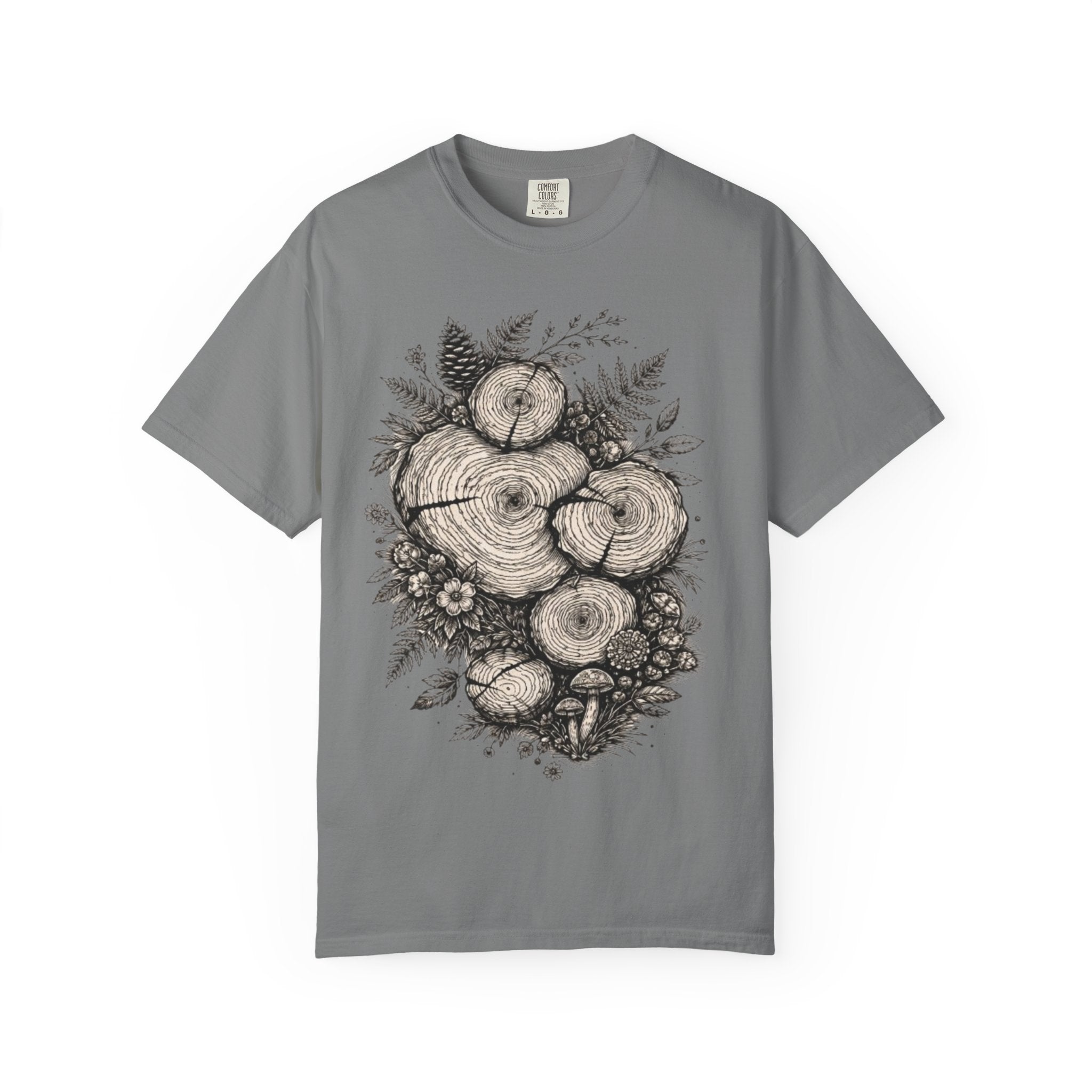 Woodland Tree Rings T-Shirt | Botanical Log Cross-Section Art Tee