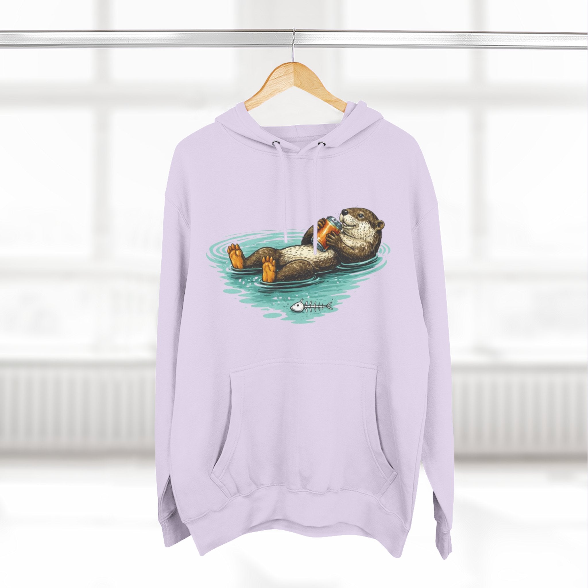 Otter Floating Graphic Hoodie | Relaxing Sea Otter with Beer Pullover