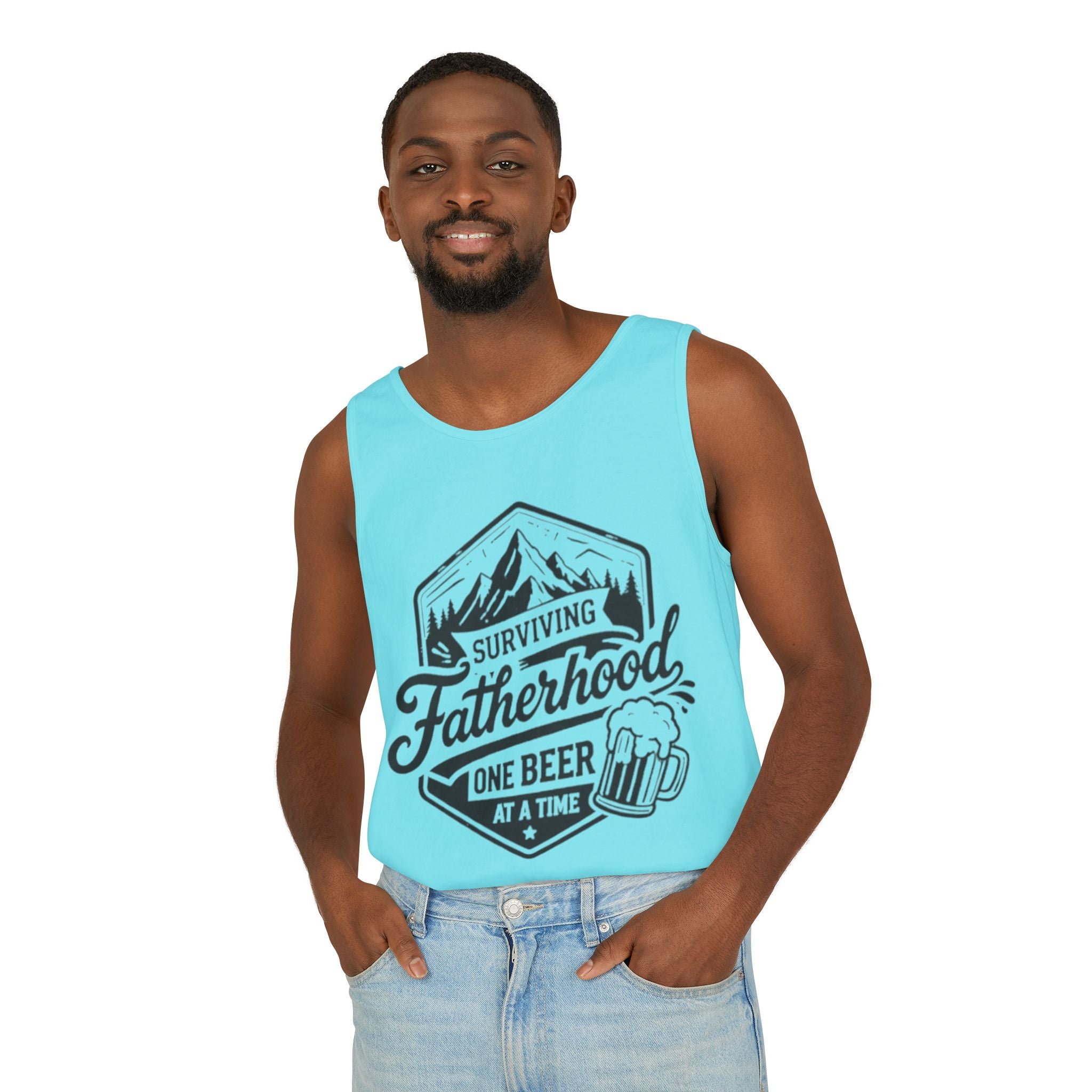 Fatherhood Tank Top | "Surviving Fatherhood One Beer at a Time" Graphic