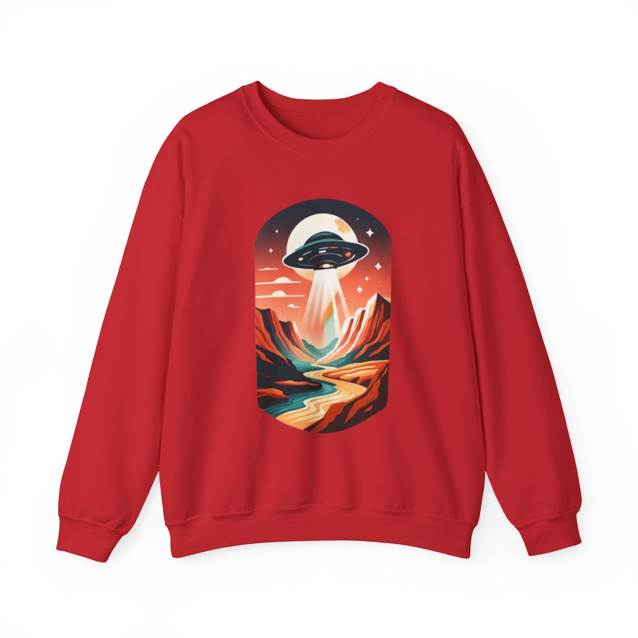 UFO Adventure Crewneck Sweatshirt | Retro Alien Abduction Mountain Graphic