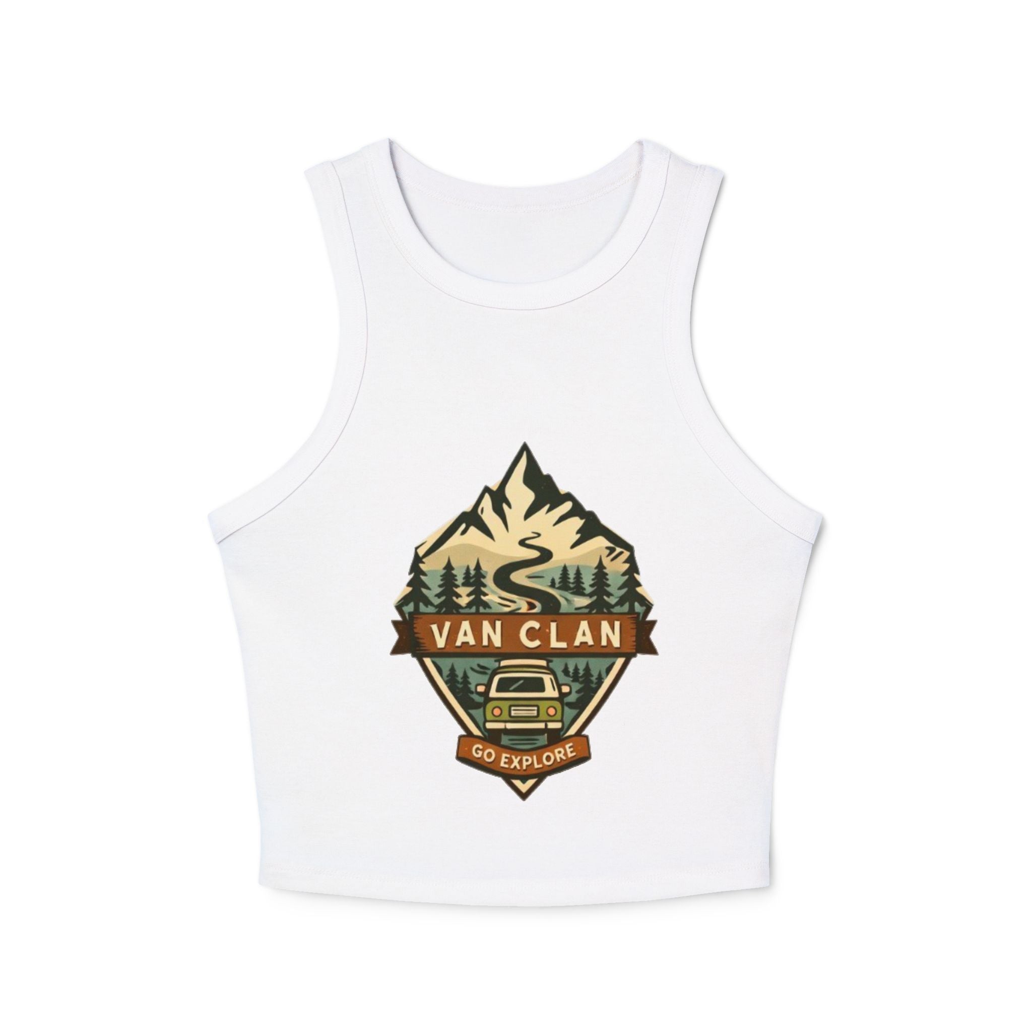 Van Clan "Go Explore" Women's Racer Tank | Adventure Van Graphic Crop Top
