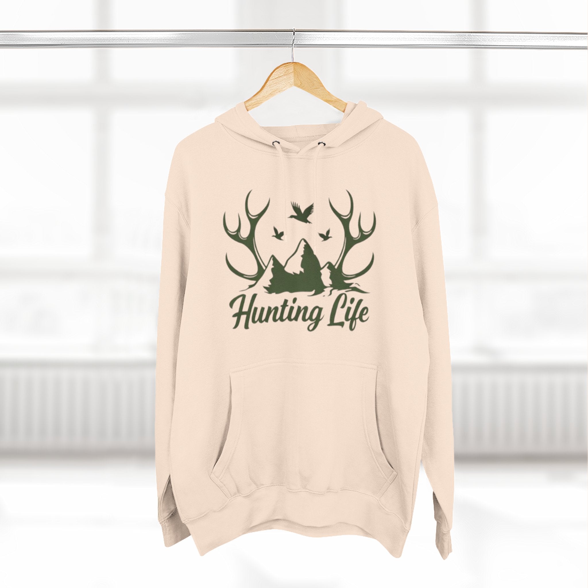 Hunting Life Hoodie | Antler Mountain & Birds Outdoor Hunting Hooded Sweatshirt