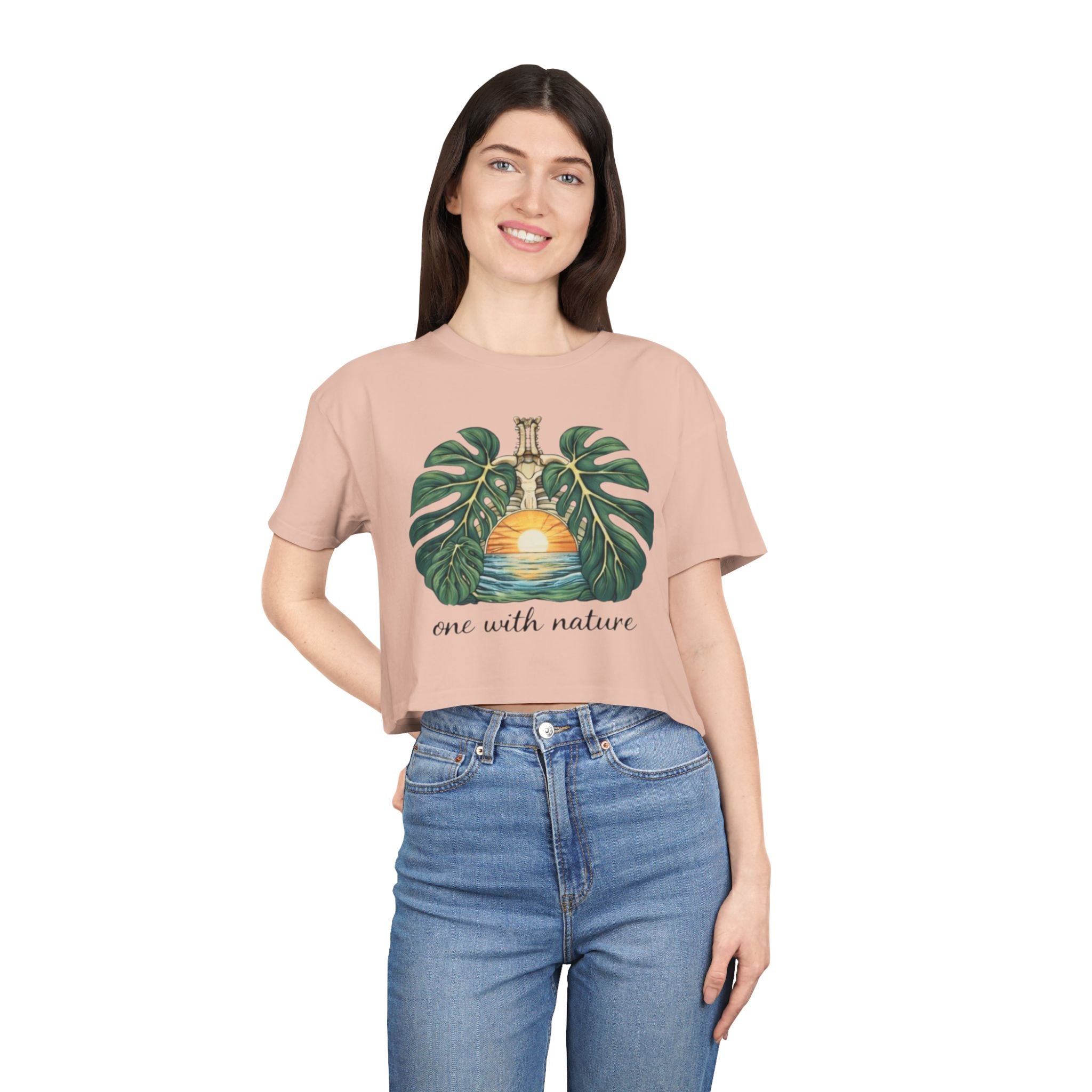 One With Nature Crop Tee | Botanical Sunset Womens Cropped T-Shirt