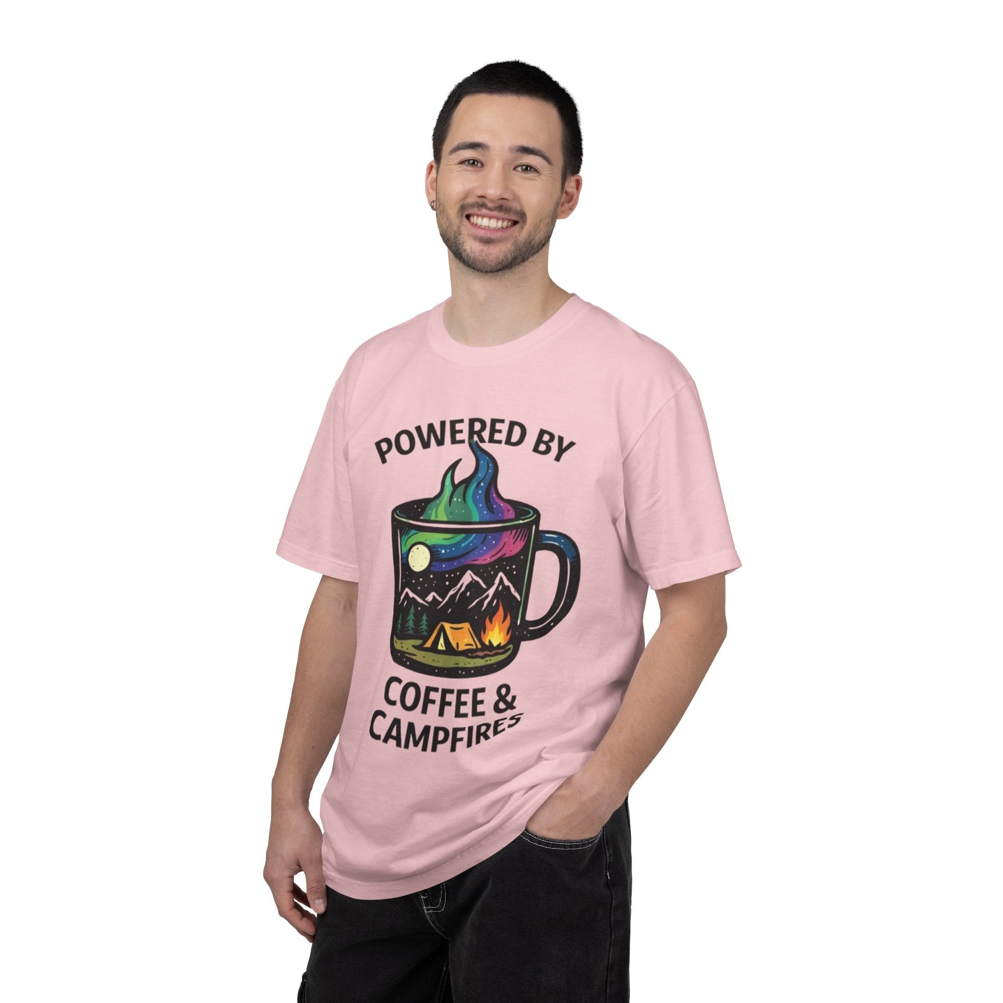 Powered by Coffee & Campfires T-shirt | Camping Mug Nature Graphic